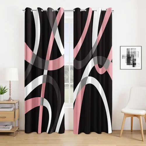 Miniatura 13 de weesire Cortinas opacas modernas para dormitorio, sala de estar, 2 paneles, 100% opacas, cortinas con patrón circular blanco y negro, cortinas