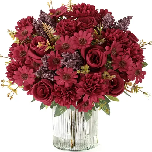 Miniatura 9 de Dremisland Fake Flower Bouquets,2 Packs Silk Rose Daisy Bouquet Artificial Flower Arrangement Realistic Rose Bouquets for Centerpiece Table Wedding