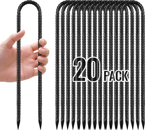 Miniatura 15 de Estacas de Varilla de Refuerzo de 12 Pulgadas Galvanizadas, Estacas para Trampolín con Gancho en U Paquete de 6 Anclajes de Suelo Estacas