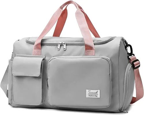 Suruid Bolsa de gimnasio deportiva con compartimento para zapatos, bolsa de viaje con bolsillo separado seco y húmedo para hombres y mujeres, bolsa
