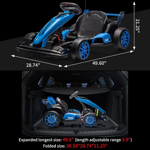 Miniatura 6 de GarveeLife Vehículo de paseo eléctrico de 24 V Drift Kart para niños, coche de paseo con asiento ajustable y velocidad de 8.5 MPH, ruedas Azul