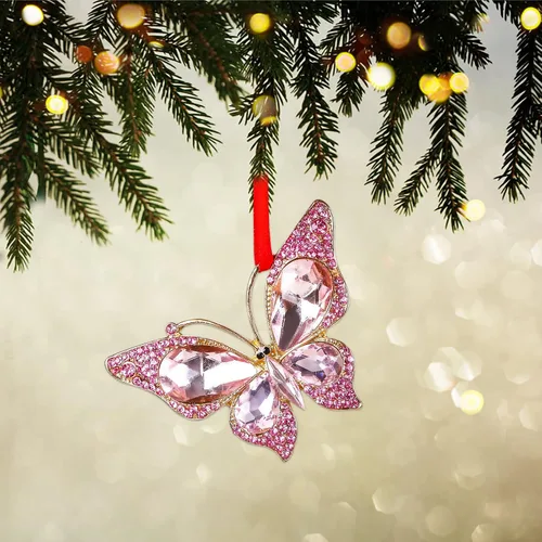 Miniatura 2 de WaaHome Adornos de Navidad de mariposa rosa 2025 – Hermoso adorno de recuerdo de mariposa monarca de metal para decoración de árbol de Navidad