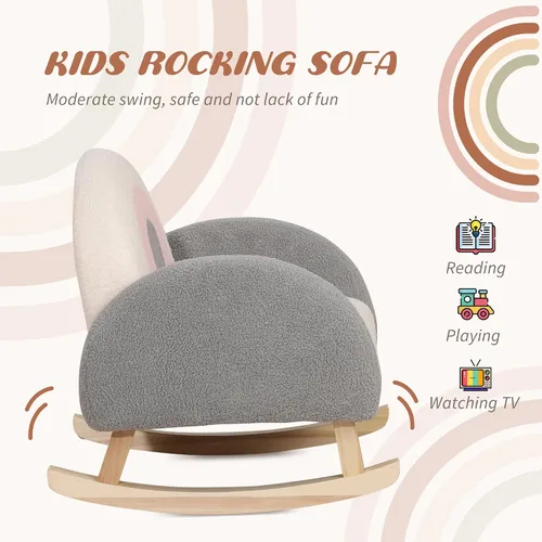 Miniatura 4 de Qaba Sofá para niños, mecedora para niños pequeños con marco de madera maciza, tela de vellón de cordero sintético, sillón para niños para guardería