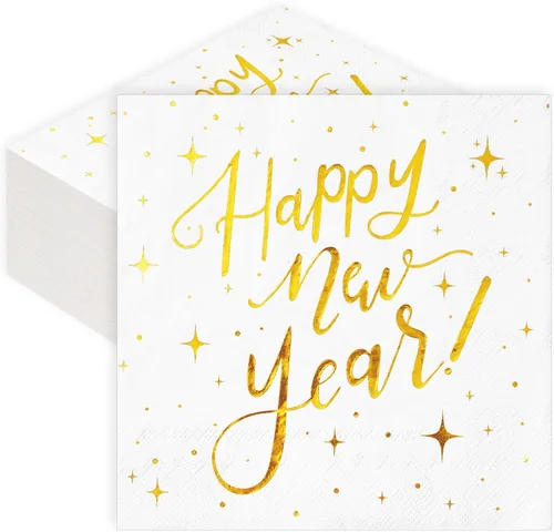 Miniatura 8 de Waline - 80 servilletas de papel desechables de papel de Año Nuevo, color negro y dorado, servilletas de cena para Nochevieja, suministros de fiesta