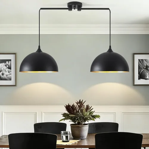 Luces colgantes negras para isla de cocina, 2 luces, lámpara colgante de cúpula negra, iluminación de isla de cocina, lámpara de comedor, luces