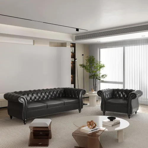 Miniatura 29 de QHITTY Juego de 2 piezas para sala de estar, Sofá Seccional Chesterfield Silla Contemporáneo Tapizado de Terciopelo Loveseat Juego de Sofás