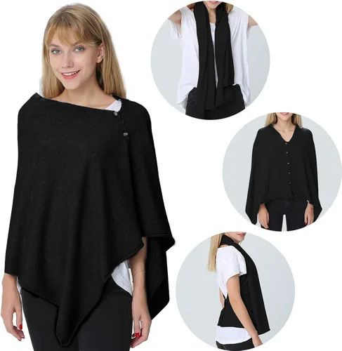 Miniatura 4 de PULI - Poncho versátil tejido para mujer con botones de peso ligero para primavera verano y otoño chal poncho capa suéter de punto