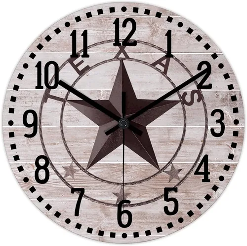 Miniatura 8 de Reloj de pared clásico de estilo rústico con estrella de Texas occidental, reloj analógico de madera silencioso sin tictac, funciona