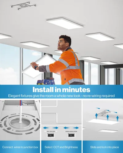 Miniatura 5 de Sunco - Paquete de 12 luces LED de panel plano de 1x2, CCT doble seleccionable 3500K/4000K/5000K y potencia seleccionable 16W/18W/20W, 2000 LM