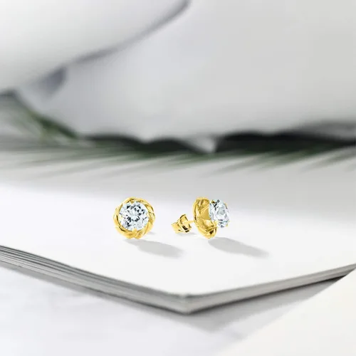 Miniatura 113 de Gem Stone King Aretes de plata de ley 925 de 0.236 in con piedra natal redonda para mujer