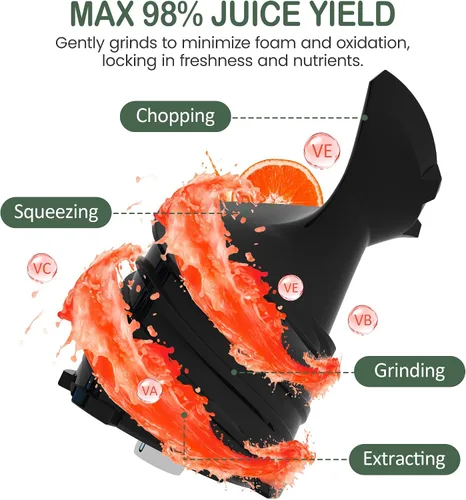 Miniatura 4 de Heynemo Máquinas exprimidoras de 5.9 pulgadas de ancho con canal de alimentación en frío para verduras y frutas enteras, máquinas exprimidoras
