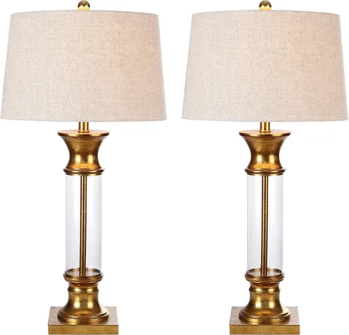 Miniatura 7 de JONATHAN Y Juego de 2 lámparas de mesa de bronce y cristal transparente de 32 pulgadas para sala de estar, lámparas rústicas de mesita de noche