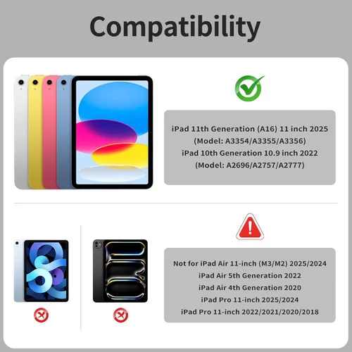 Miniatura 2 de kenke Funda para iPad (A16) de 11ª generación de 11 pulgadas 2025, iPad de 10.9 pulgadas 2022 con soporte para lápices, funda de marco de TPU suave