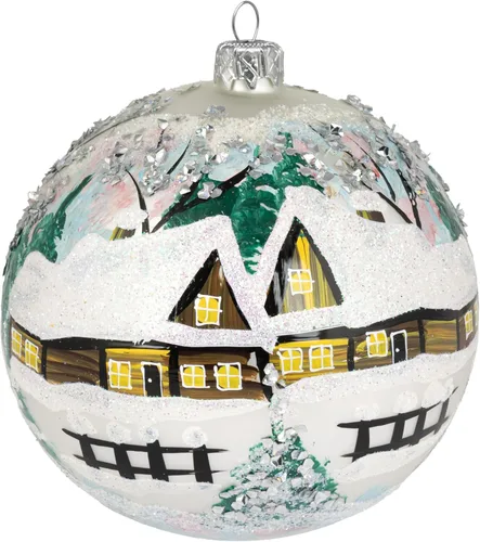 Miniatura 68 de Adorno navideño de capilla azul con soporte, bola de vidrio soplado polaco pintada a mano, bola extra grande de 8 pulgadas/200mm, adorno de fe eterna