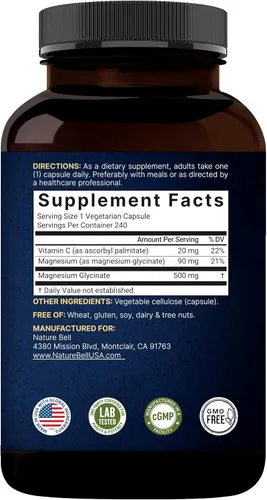 Miniatura 5 de Paquete de 2 glicinatos de magnesio de 500 mg, 480 cápsulas, 100 % quelado para una máxima absorción, suplemento mineral biodisponible para la salud