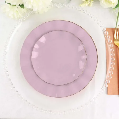 Miniatura 153 de Tableclothsfactory Paquete de 10 platos redondos de plástico negro de 6 pulgadas para ensalada de postre, platos desechables con borde ondulado