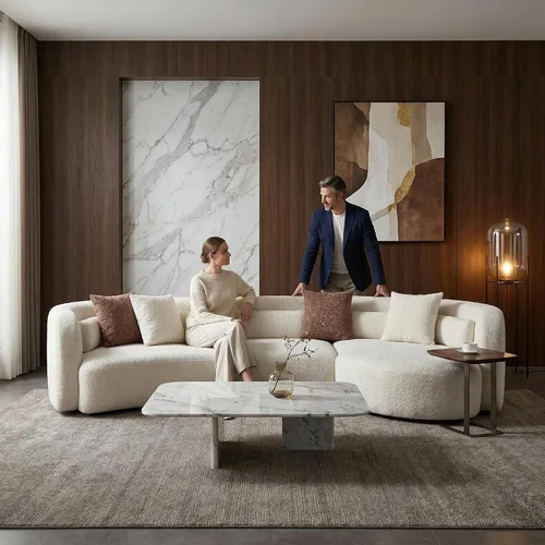 Miniatura 11 de SSC SATITUNCASA - Sofá modular curvo de 102.36 pulgadas, acogedor sofá Boucle para sala de estar, sofá de 4 plazas color crema con almohadas, sofá