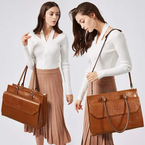 Miniatura 2 de CLUCI Maletín de negocios de cuero de 15.6 pulgadas para mujeres con 2 compartimentos con cremallera bolsa para portátil Oil Wax Leather, Business