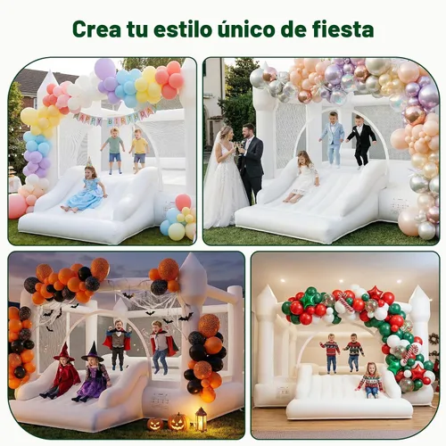 Miniatura 2 de Hapfan Casa inflable blanca para niños grandes, castillo animoso grande de 15 x 12 pies con soplador, tobogán más ancho y aro de baloncesto