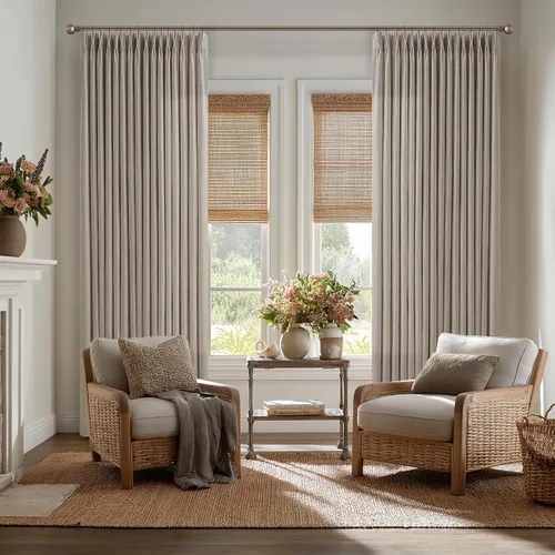 Miniatura 99 de TWODRAPES Cortinas de Lino Plisadas con Pinza Beige Blancas de 54 Pulgadas de Largo 2 Paneles para Comedor Cocina Dormitorio Plisadas Semi