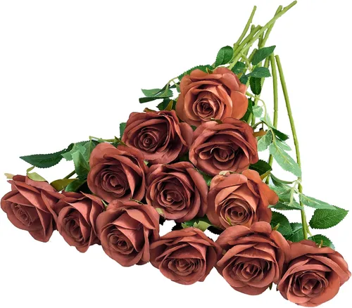 Miniatura 10 de 12 piezas Rosas Flores Artificiales Rosas Falsas Azul Bebé Rosas de Seda Flores de Seda Blancas Rosas con Tallos Largos para Bodas Hogar Fiestas