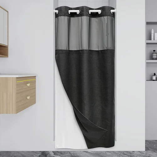 Miniatura 53 de EUTXL Cortina de ducha beige sin gancho con forro a presión, cortinas de ducha de tejido gofre de 230 GSM para baño, 54 pulgadas de ancho x 80