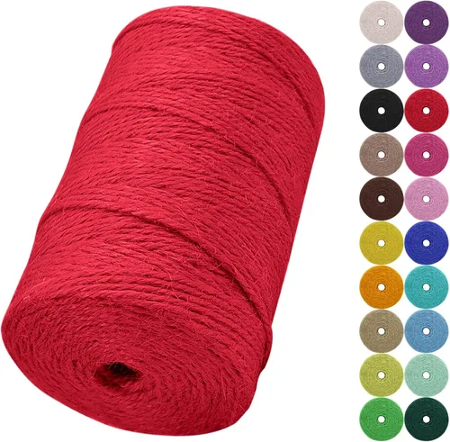 Miniatura 48 de Cuerda de yute natural de 0.079 pulgadas y 328 pies para manualidades, cuerda de yute de colores de 3 capas para envoltura de regalos, jardinería