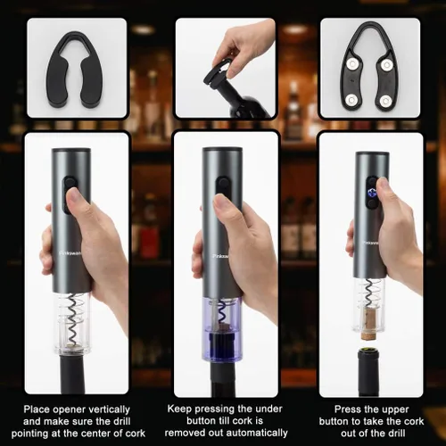 Miniatura 5 de Juego de regalo eléctrico para abridor de vino, piedra de whisky, regalos para amantes del vino con accesorios de vino de sacacorchos automático