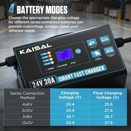Miniatura 6 de Cargador de batería para carretilla elevadora 24V 30A Cargador de batería inteligente con pantalla digital LCD Cargador de carretilla elevadora