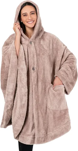 Miniatura 11 de PAVILIA Angel Wrap Hooded Blanket Poncho, Wearable Blanket Throw Wrap Poncho for Women Adult, Cozy Fluffy Sherpa Shawl Cape