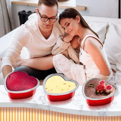Miniatura 6 de 40 juegos de moldes para pasteles en forma de corazón, mini moldes para pasteles con tapas de 3.4 fl oz/3.5 onzas, moldes de aluminio con tapas