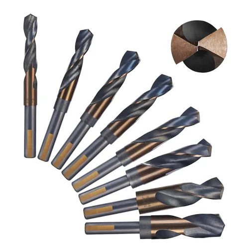 Miniatura 7 de Juego de brocas de vástago reducido, 8 piezas de brocas grandes plateadas y Deming con caja de índice de aluminio, M2 acabado negro y dorado HSS