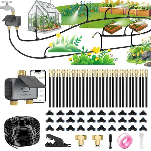 Miniatura 10 de Sistema de riego por goteo de 60 pies con temporizador de agua - Kit de riego automático de jardín con manguera flexible de 360° y boquillas