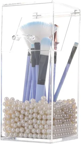 Sooyee Soporte para brochas de maquillaje, organizador de brochas de maquillaje con perlas blancas de 0.315 in, soporte para brochas de maquillaje a