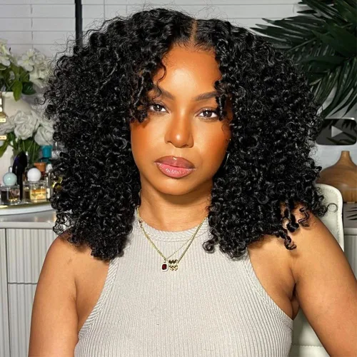 Miniatura 8 de Skouty Peluca de cabello humano Kinkycurly de 13 x 4 con encaje frontal, pelucas de cabello humano de densidad 180 sin pegamento, pelucas