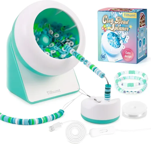 Tilhumt Girador de cuentas de arcilla, giratorio eléctrico de cuentas para hacer joyas, fabricante de pulseras de amistad con aguja y cuerda
