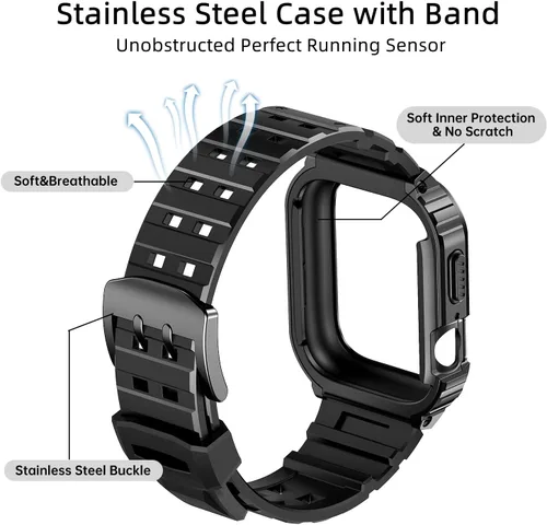Miniatura 6 de SUPLINK Caja y correa de acero inoxidable compatible con Apple Watch de 1.732 pulgadas, cubierta protectora resistente de metal y correa de TPU