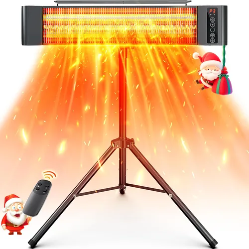 VAGKRI Calentadores para exteriores, calentador eléctrico infrarrojo para patio con control remoto y temporizador de 12 horas, impermeable IP65, 3