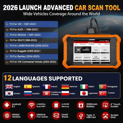 Miniatura 6 de Escáner LAUNCH Creader Elite V3.0 OBD2 2026 para VW Audi Skoda Seat, herramienta de escaneo bidireccional de sistemas completos para vehículos VAG