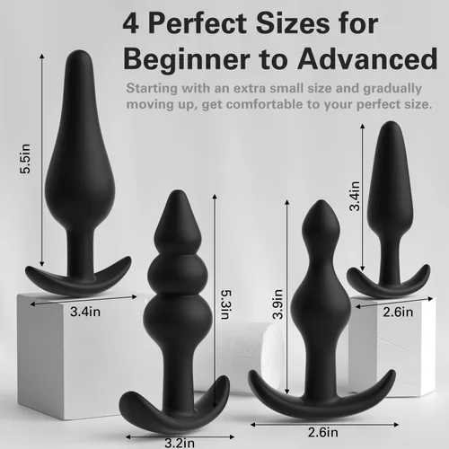 Miniatura 4 de Juego de enchufe anal para principiantes, 4 formas de silicona para los glúteos, juguete sexual para entrenamiento anal, juguete sexual para adultos