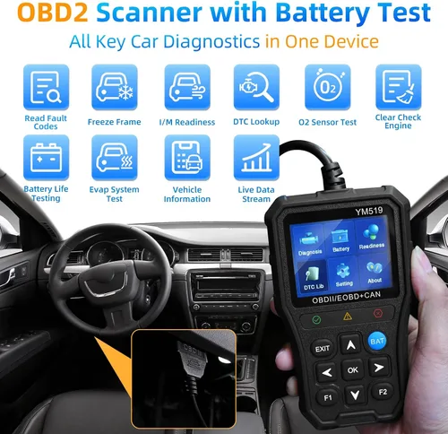 Miniatura 2 de YM519 OBD2 - Lector de código de escáner, herramienta de diagnóstico del motor con reinicio de luz del motor, datos en tiempo real, preparación