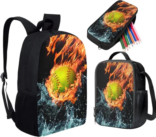 Miniatura 53 de HUGS IDEA Juego de 3 bolsas escolares con aislamiento térmico para el almuerzo, estuche para lápices