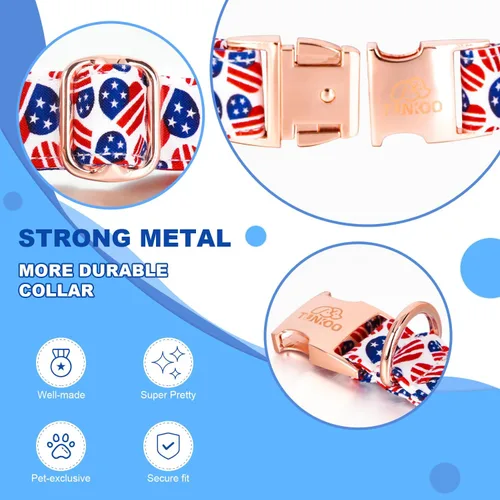 Miniatura 4 de Tunkoo Collar de perro con bandera estadounidense con pajarita con corazón súper lindo, ajustable y elegante collar para mascotas con hebilla