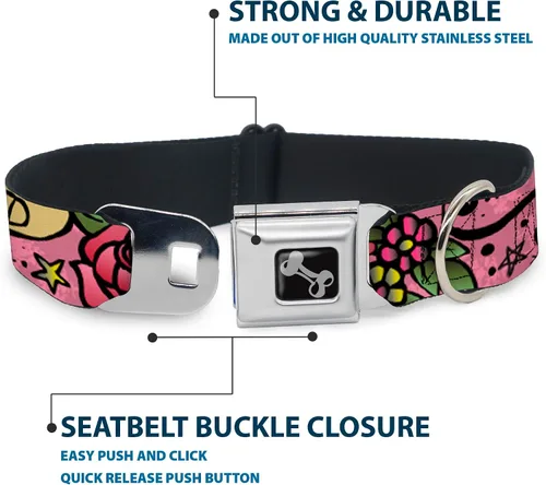 Miniatura 4 de Collar de perro hebilla de cinturón de seguridad mamá papá rosa 9 a 15 pulgadas 1.0 pulgadas de ancho (DC-W31317-S)