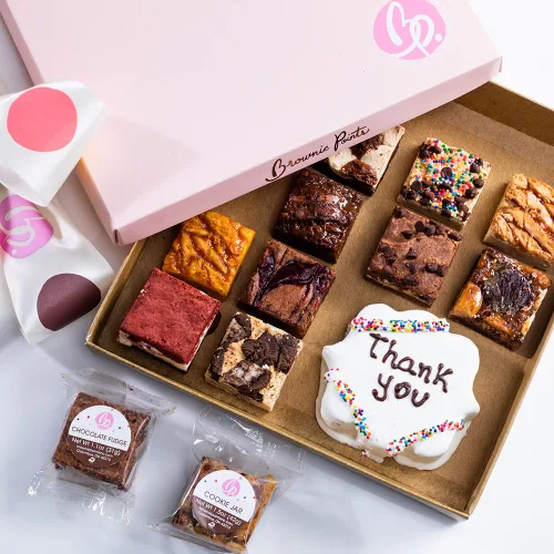 Envíe su mensaje de agradecimiento con una caja de regalo Brownie Points Brownies: Creado con los mejores ingredientes más frescos, sabores más