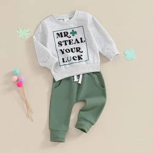 Miniatura 2 de Ropa para el día de San Valentín para bebé, sudadera de manga larga con letras, pantalones deportivos elásticos para otoño e invierno