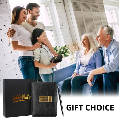 Miniatura 5 de WEMATE Diario con Cerradura, Diario con Cerradura, Cuaderno de Contraseña, Bolígrafo y Caja de Regalo - Perfecto para Hombres y Mujeres - 4.3X Negro