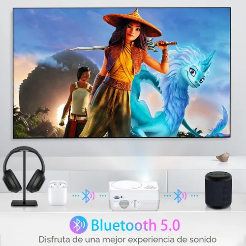Miniatura 4 de Proyector Bluetooth Full HD WiFi Reproductor de DVD integrado, 12000LM 1080P compatible, mini proyector de DVD portátil para películas al aire Blanco