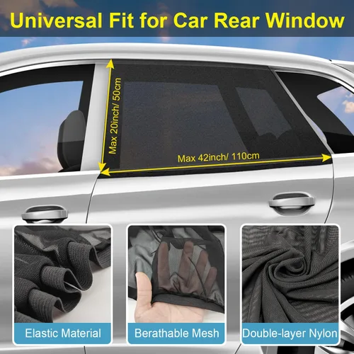 Miniatura 5 de Parasoles de ventana de coche para bebé, paquete de 2 parasoles universales para niños, adultos y mascotas, cubiertas de malla para ventanas