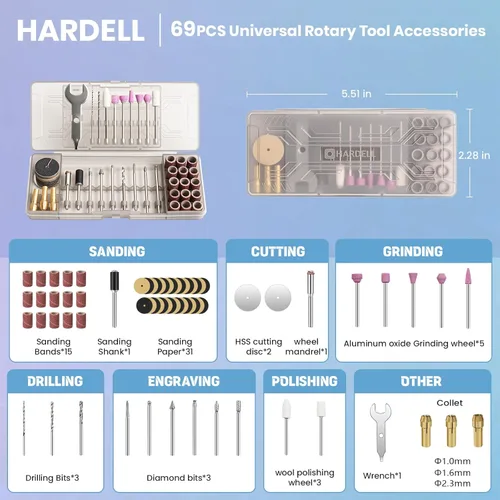 Miniatura 6 de HARDELL Mini herramienta giratoria inalámbrica, kit de herramientas rotativas de 5 velocidades con 69 accesorios, herramienta giratoria de 4 V